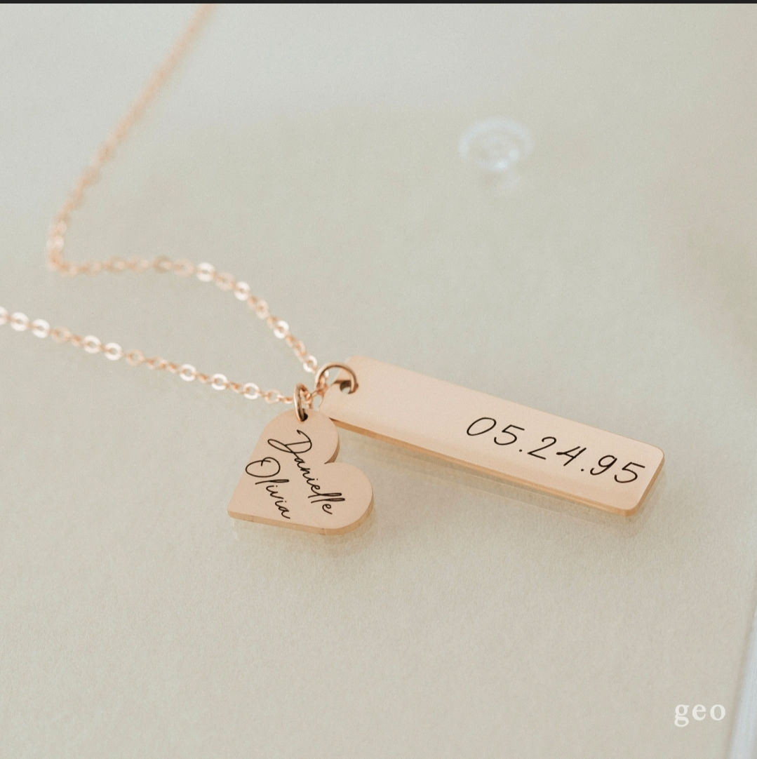 Personalized Heart & Bar Necklace