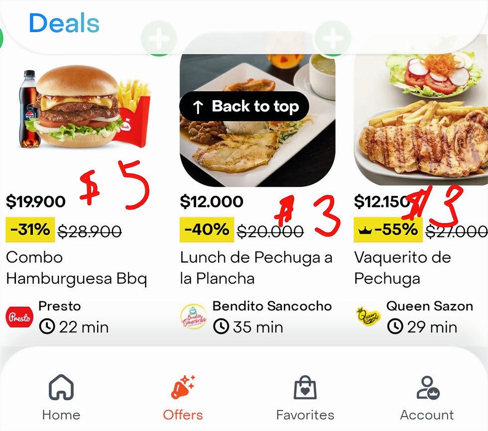 Colombia food delivery receipt bandeja tipica rice beans chicken plantains $2.40 USD — live abroad under 2000 — GeoGringo