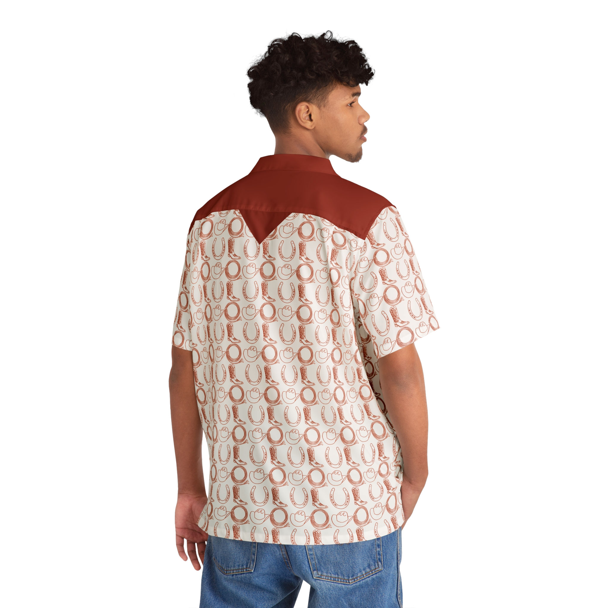 Cowboy Gear Red - Men's Classic White Short Sleeve Button-Up Shirt