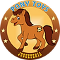 logo empresarial de un pony café, juguetería 