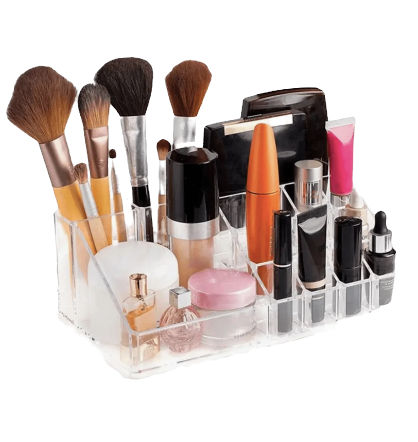 organizador de acrilico con maquillaje