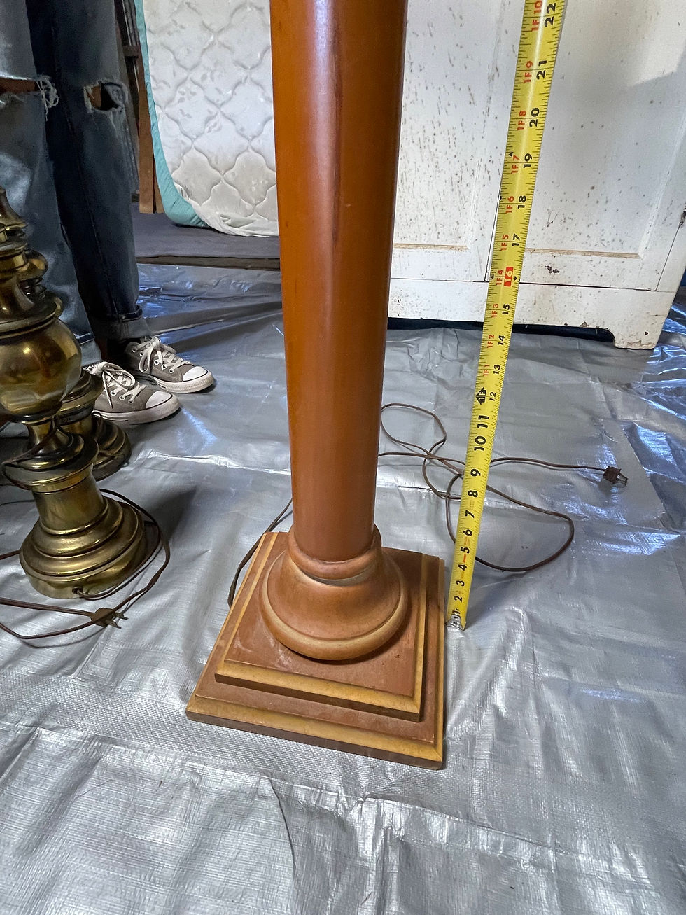 Thumbnail: Vintage MCM  Solid wood  and brass floor lamp 