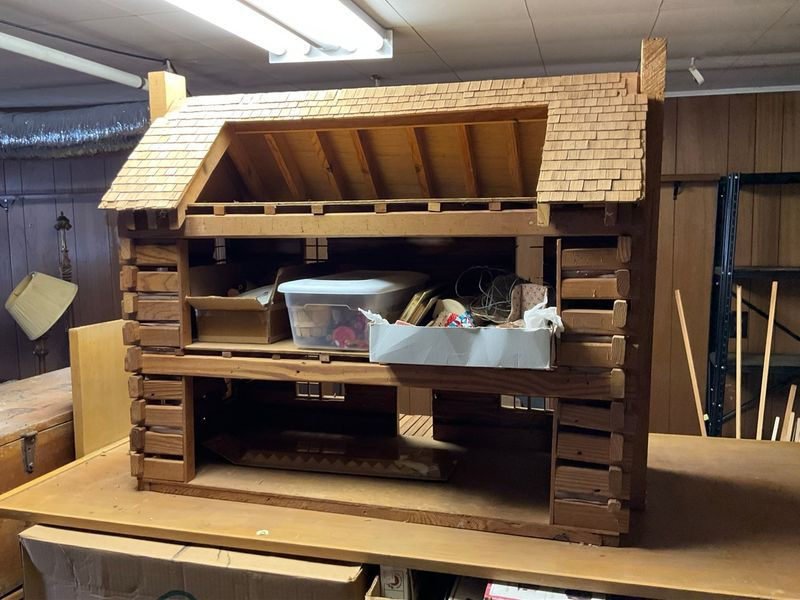 Thumbnail: Huge Vintage Log cabin Doll house with furniture and accessories 