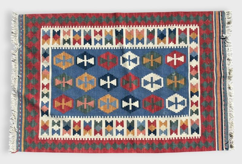 Vintage Afghan Kilim Rug Handwoven Wool Flatweave Tribal Geometric 2x