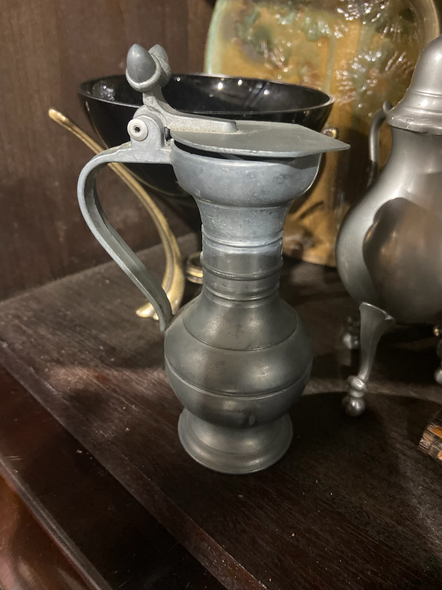 Vintage Pewter syrup container with acorn finnial