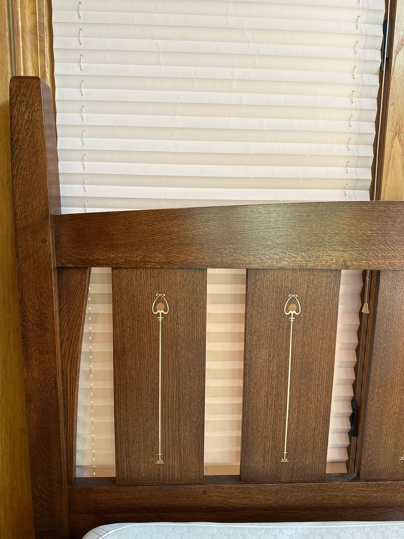 Thumbnail: Stickley King Size Harvey Ellis Bed with wood and copper inlay