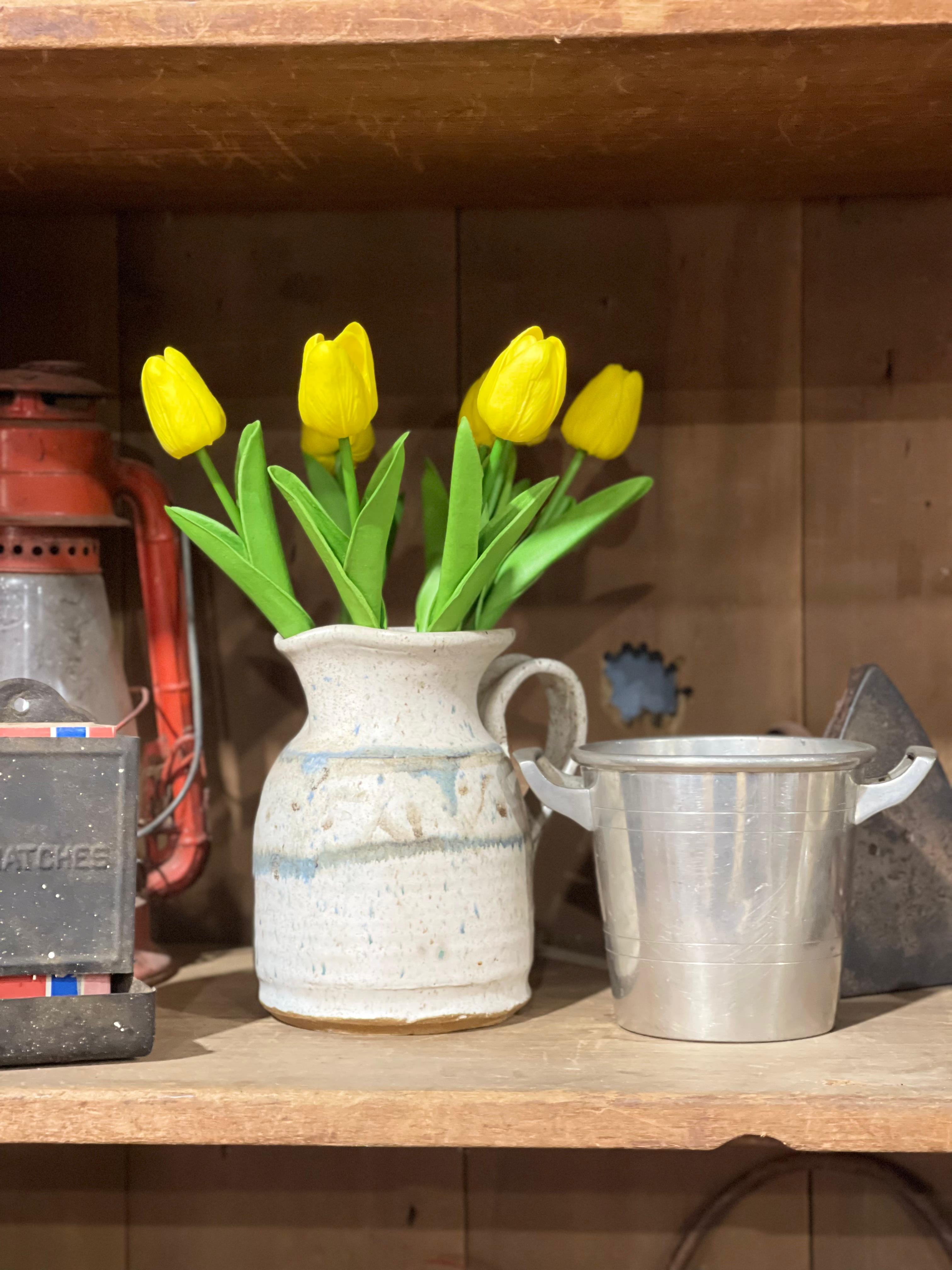 Vintage Stoneware Pitcher with real touch floral arrangement