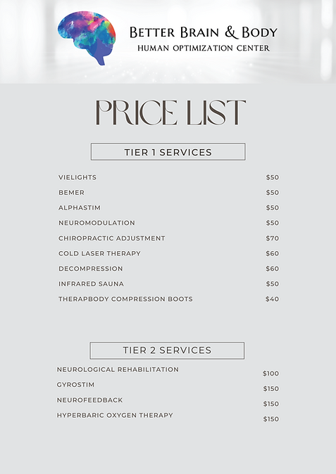 Wellness Memberships Price List.