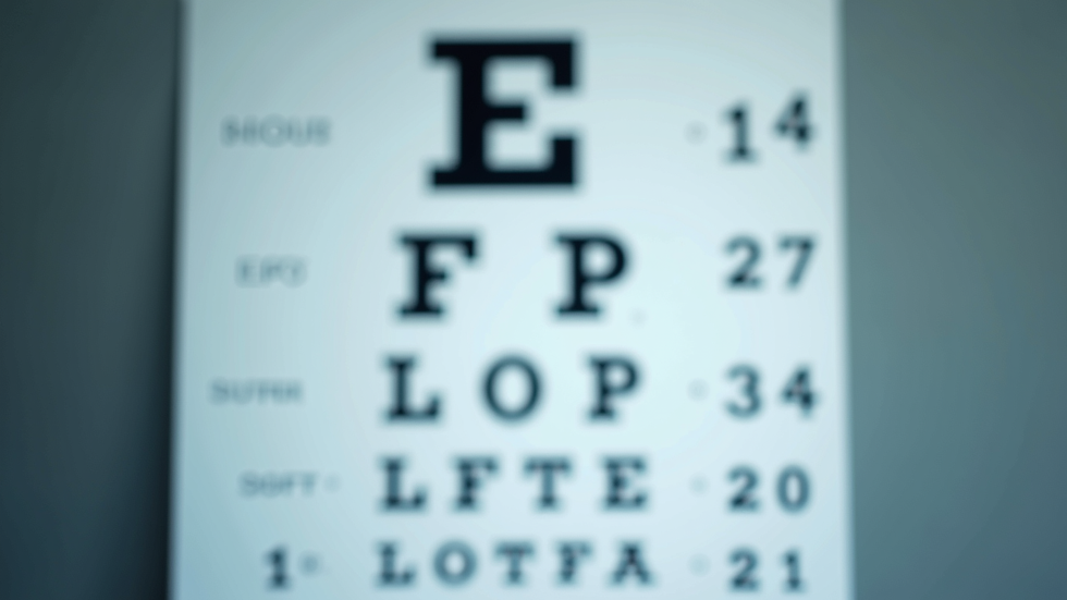 Close-up view of an eye chart used for vision testing
