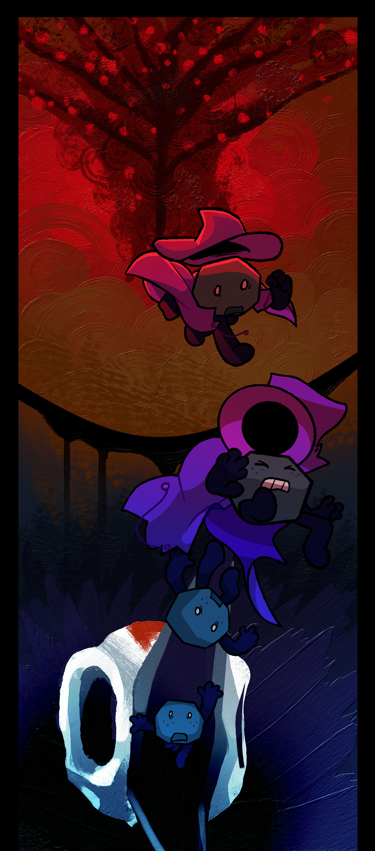 Terrified, Comet makes a run for it, the field beginning to fall apart around her until suddenly she falls, tumbling down into the open mouth of a giant crow's skull.