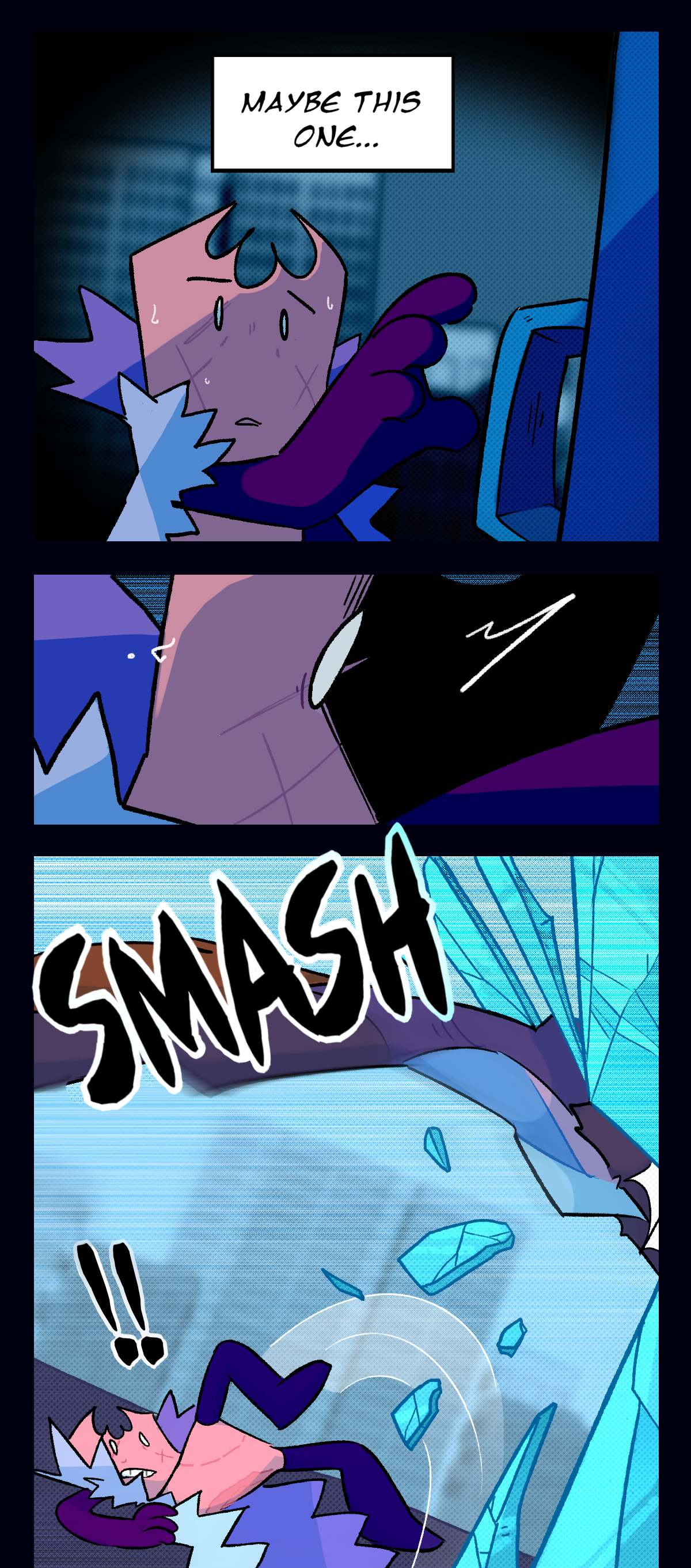 Gum reaches out for the door handle, eyes wide as she thinks, Maybe this one. She's interrupted, though, by Razor lunging past her, smashing through the glass doors.