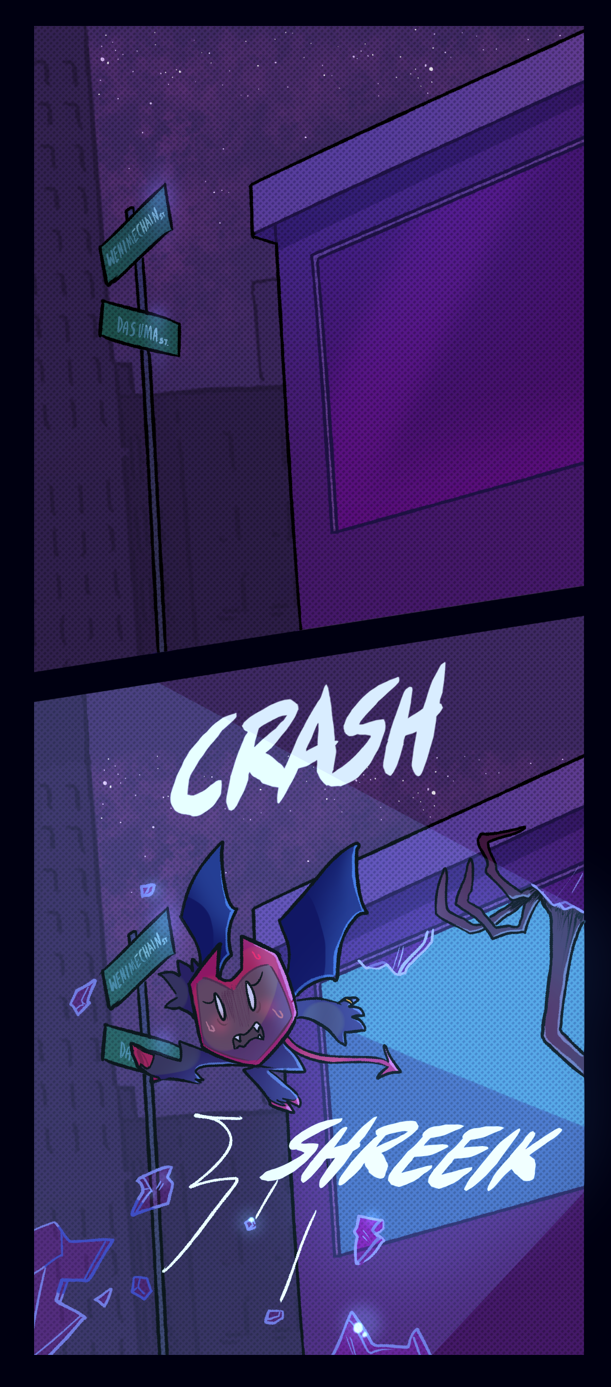 
Outside, the night is starry and quiet, the window of the cafe tinted dark. Dragonscale crashes through the glass in a panic, Ghost's gnarled hand curling around the window's edge as she shrieks.