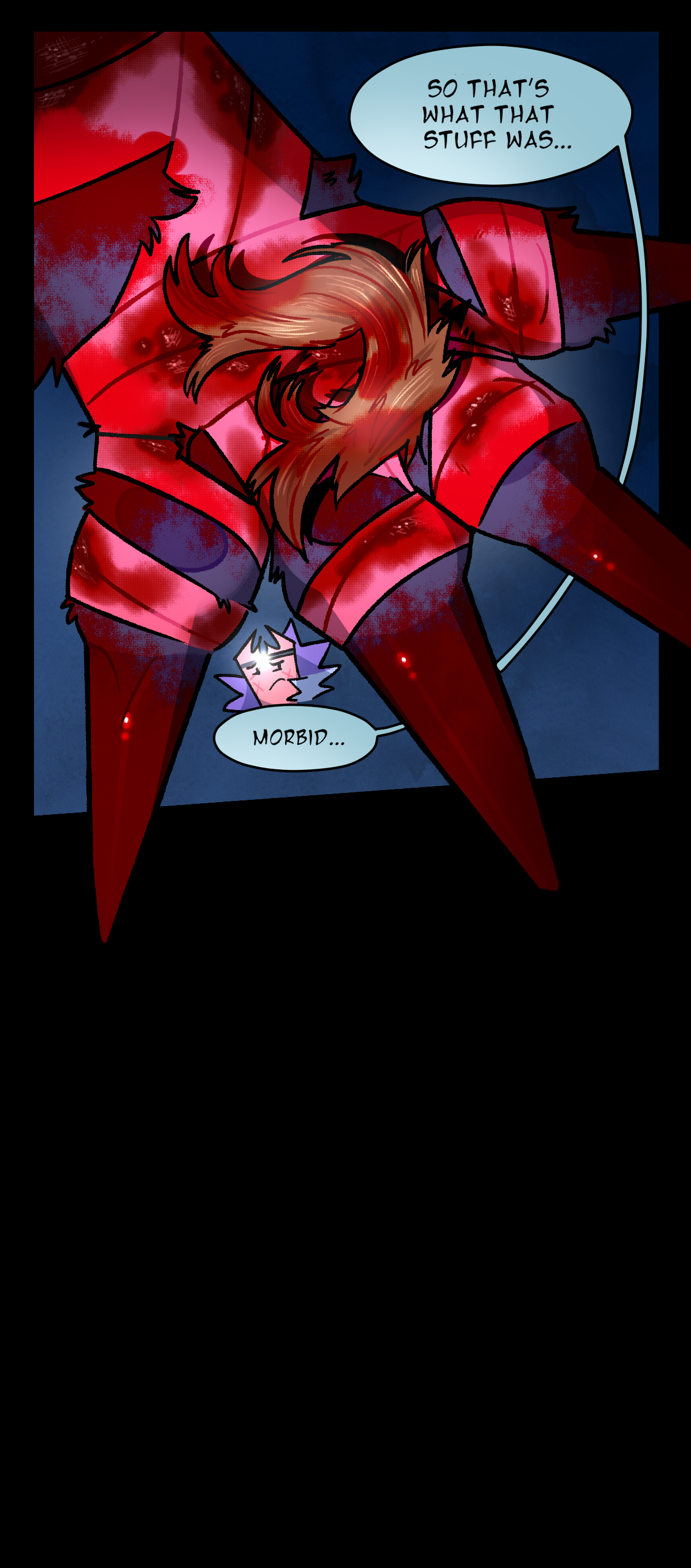 Gum says, So that's what that stuff was. A remnant of Fuzzball's corpse is presented to her in Razor's open paw. Gum says, Morbid.