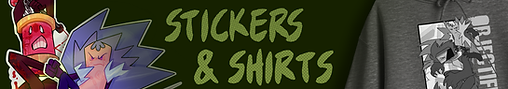 Button that says stickers and shirts that links to merch store page