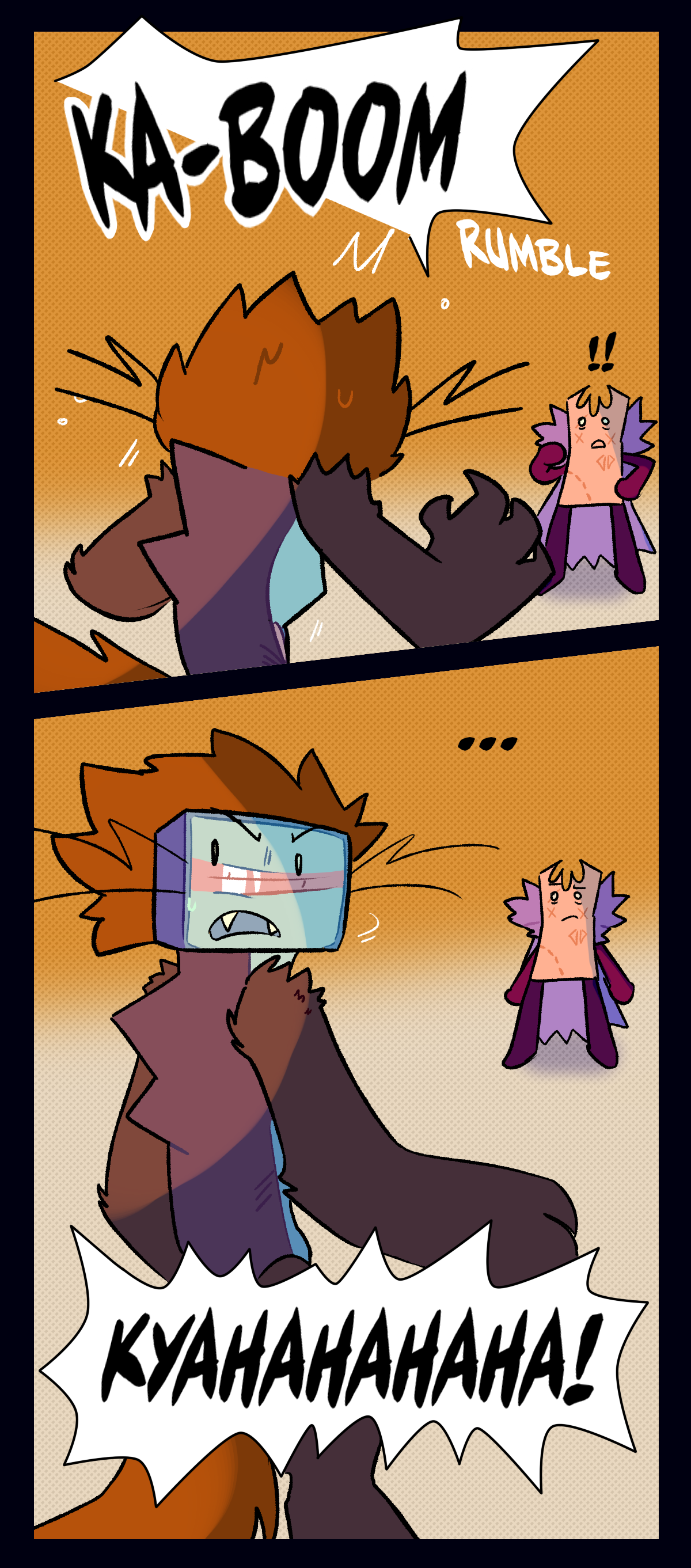 They're interrupted, though, by the sound of a large explosion outside, followed by manic laughter.