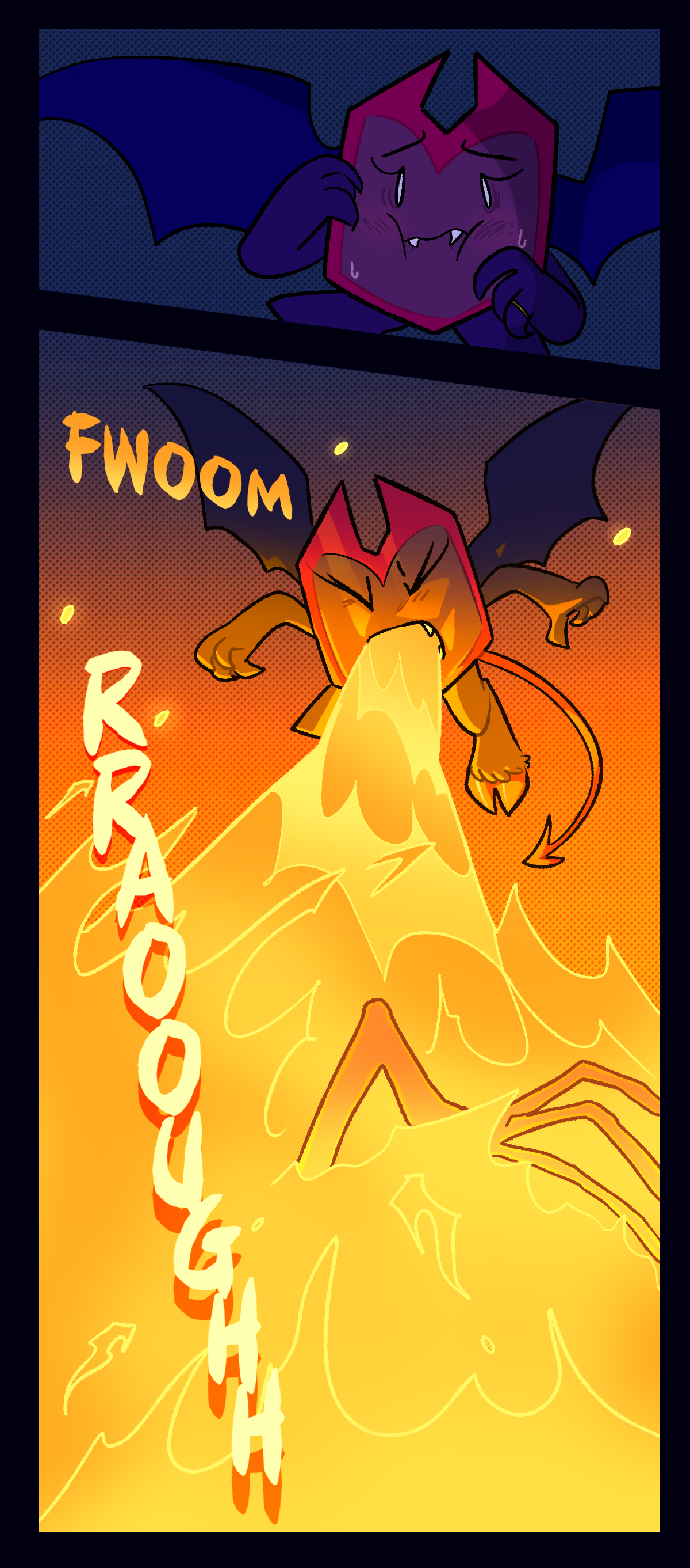 For a moment, Dragonscale looks nauseous. Then, opening her mouth, she blows a stream of fiery breath over the mutant object. The mutant object roars in pain.