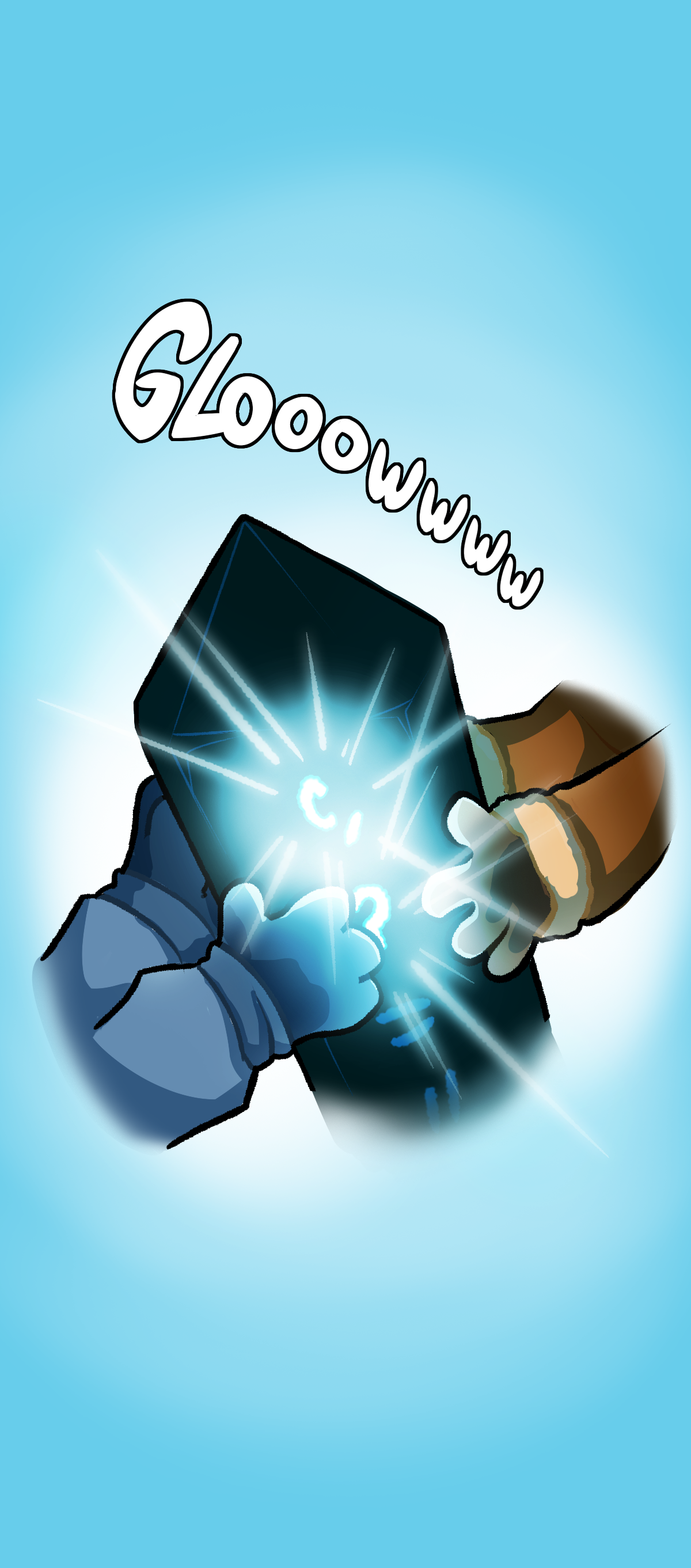 The couple both touch the obelisk as two symbols glow. Text says glow. 