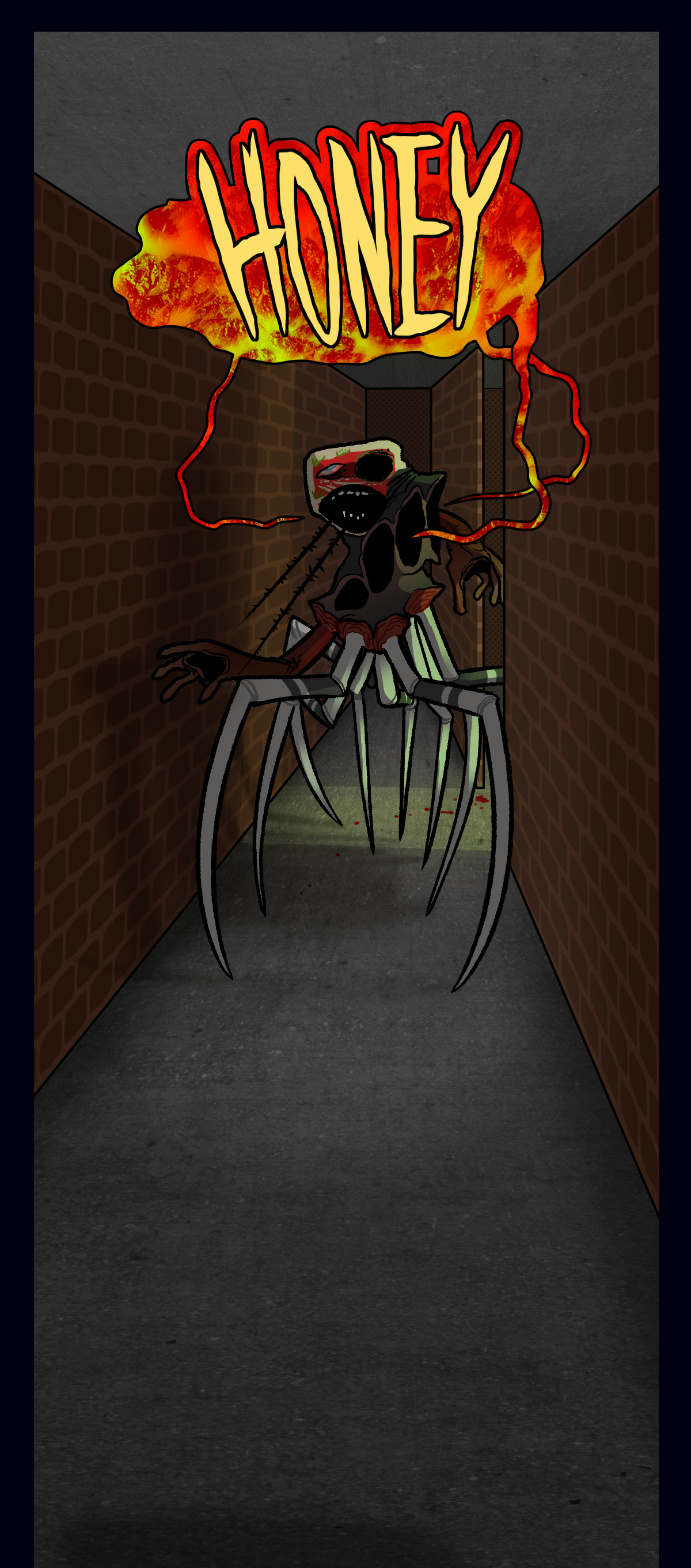 Hokkaido enters the hallway, repeating in his own voice, honey.