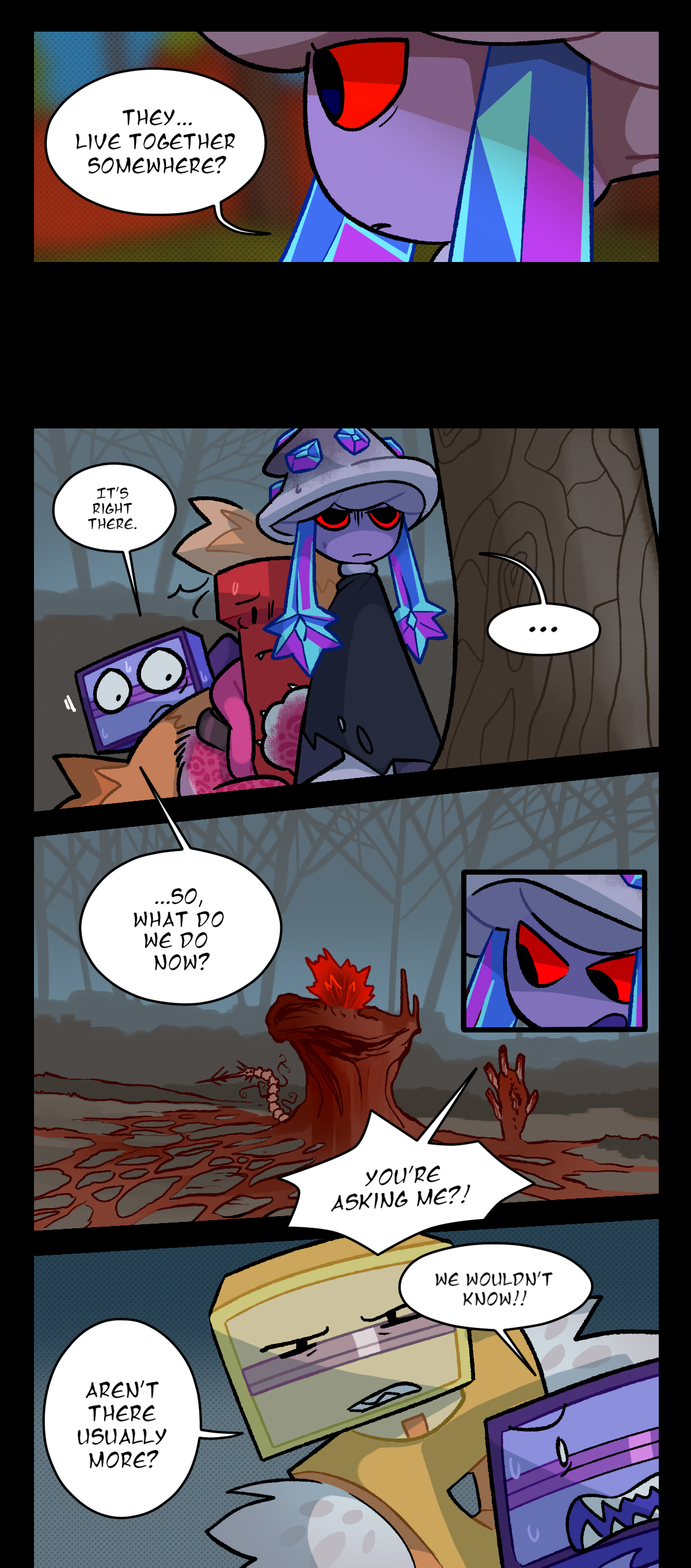 Mushroom asks, They, live together somewhere? In the next scene, the characters are in another part of the forest that looks gray and dead. Schick says quietly, It's right there. So, What do we do now? Mushroom snaps, You're asking me? A hive foundation is nearby. On the hive foundation are one instance of hive core, annex, and pilar. Schick shouts back, We wouldn't know! Venus comments, Aren't there usually more?