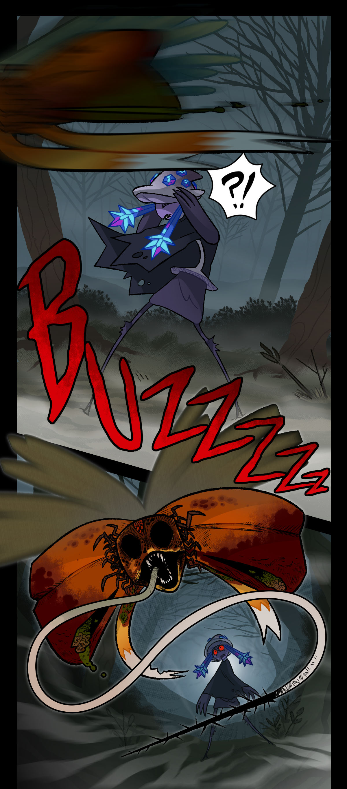 Mushroom's train of thought is interrupted by a loud buzzing noise as something zooms by her head and makes her cower. When she opens her eyes, she sees a flying assimilated object flying in Dynamite's direction. It is an assimilated ribbon bow with a shroud spine mutation growing from its tongue.
