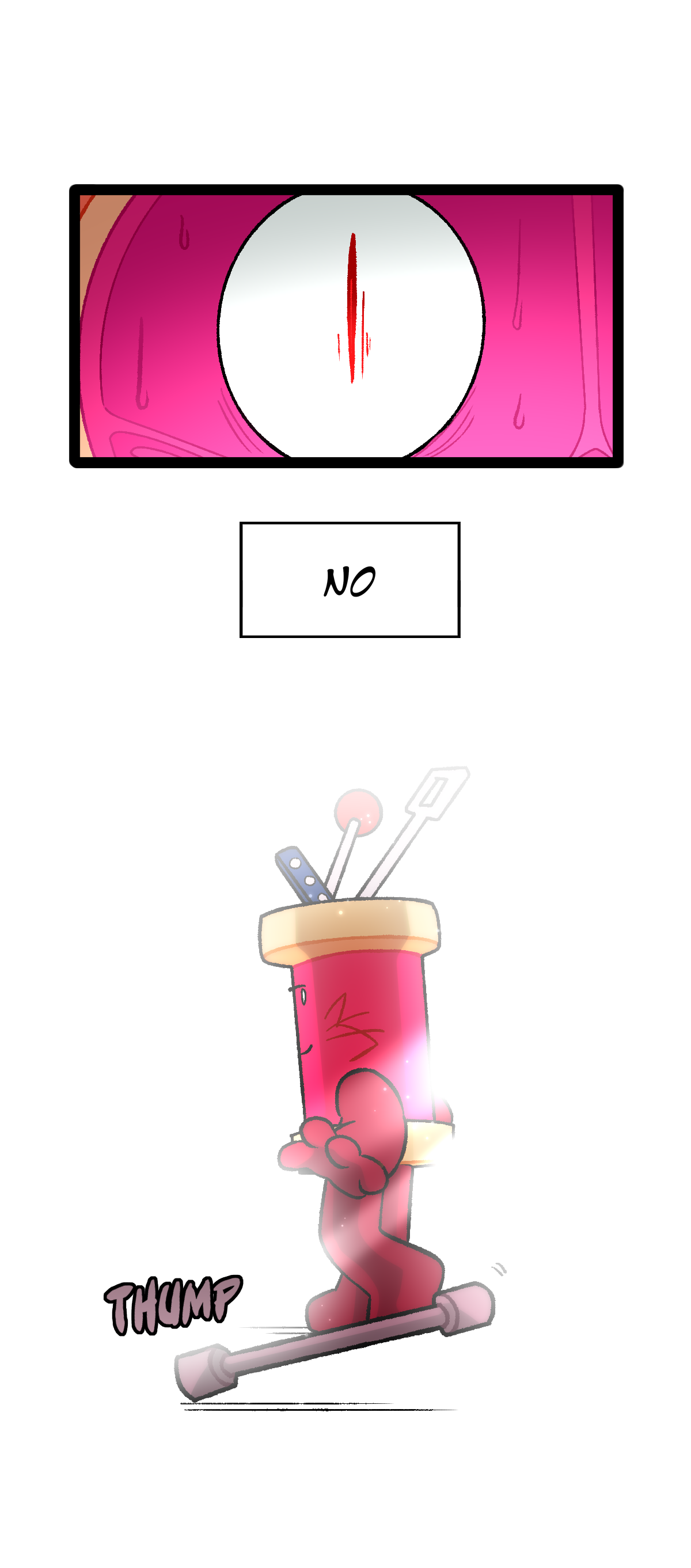 Citrus, taken aback, thinks, No, as he sees Spool drop their weapon and turn to look at him.