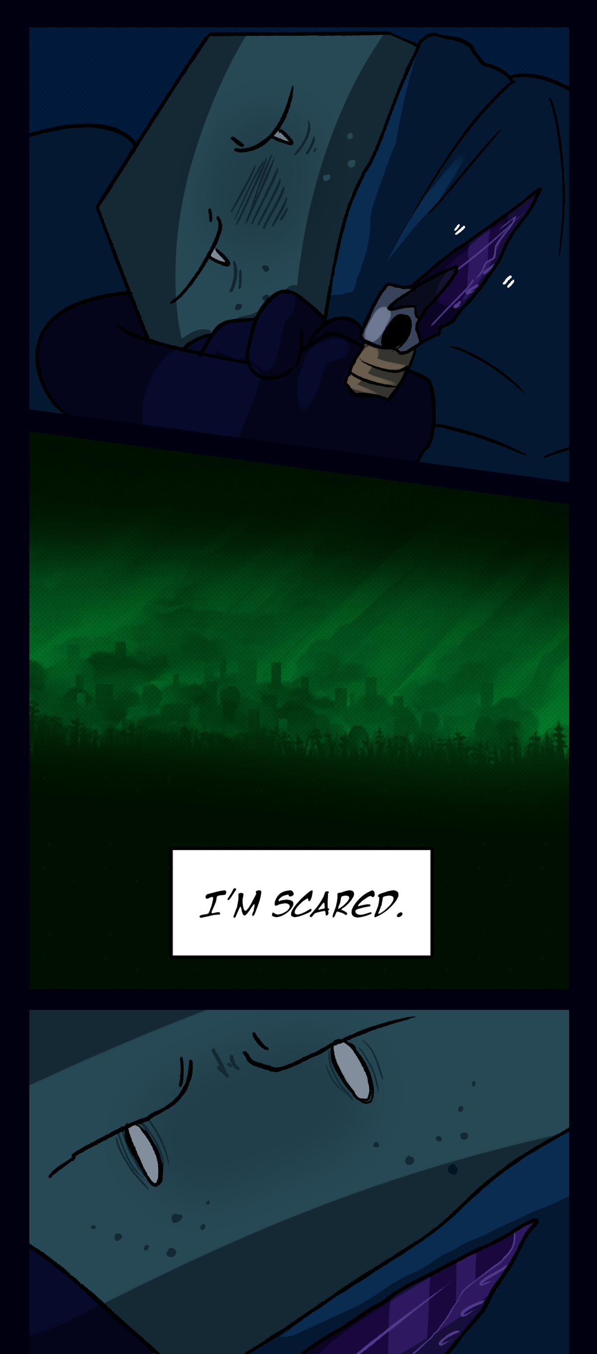Comet holds her knife and thinks, I'm scared.