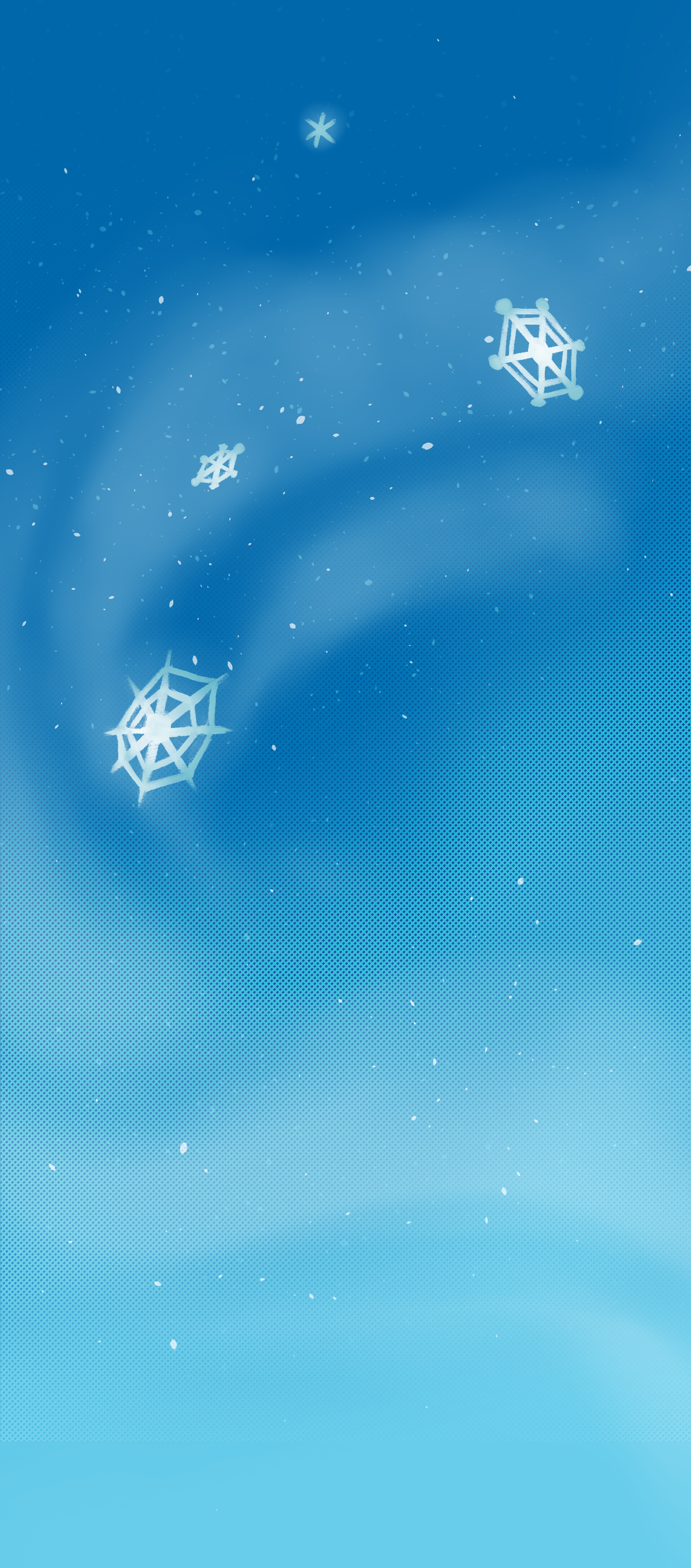 Snow swirls on the page.