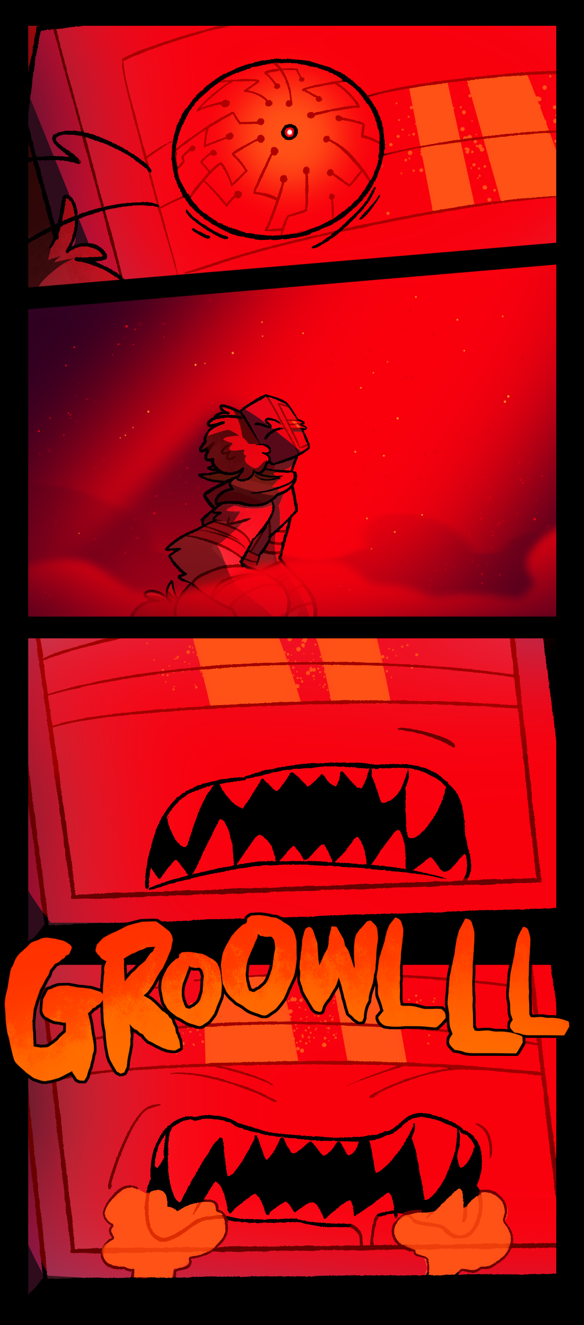 Veins creep closer to Razor's pupil as it shrinks. Speckles of stars can be seen in the reflection of her blades. The light casts thick over her body. Razor's mouth hangs open for a moment, her lip curling before she begins to growl. Foam forms at the corners of her mouth as she bares her teeth.