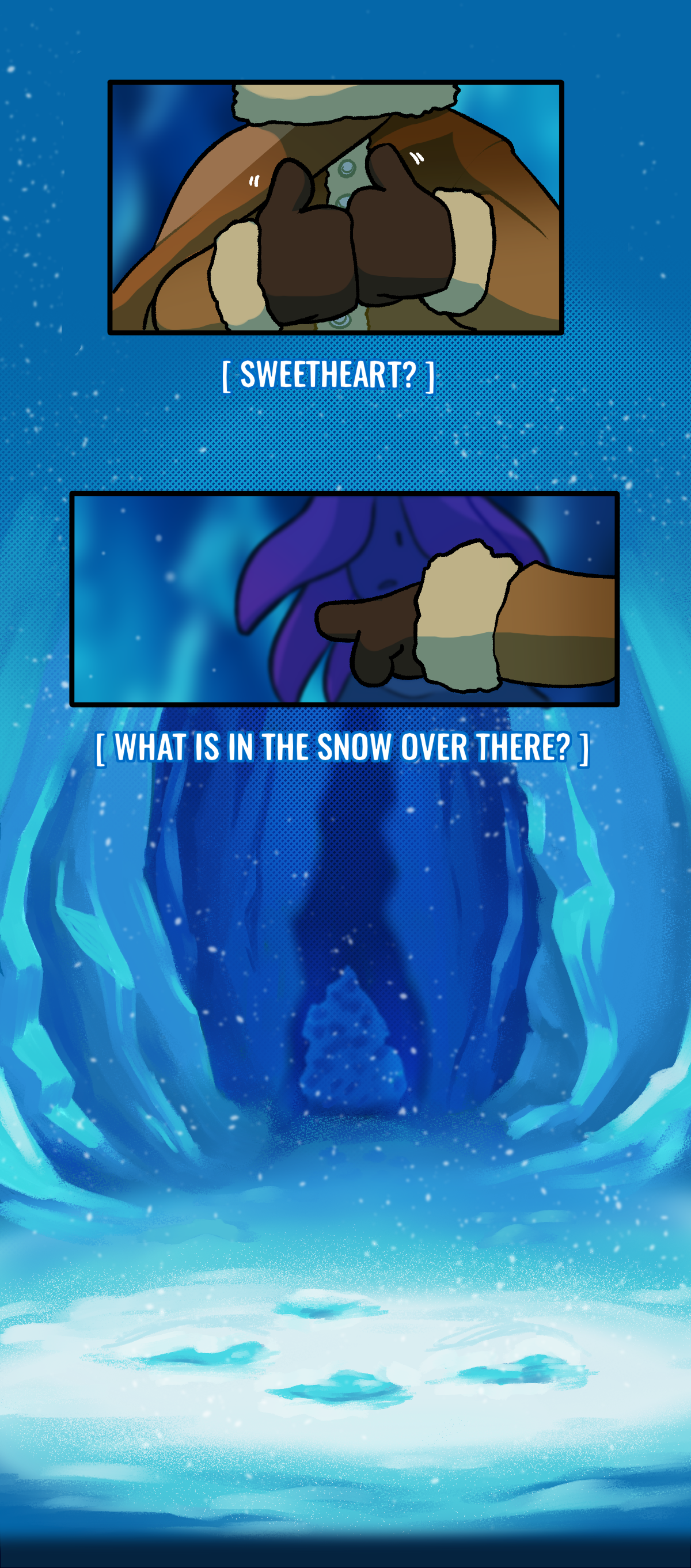 Cala signs, Sweetheart? What is in the snow over there? She points to some lumps in the snow.