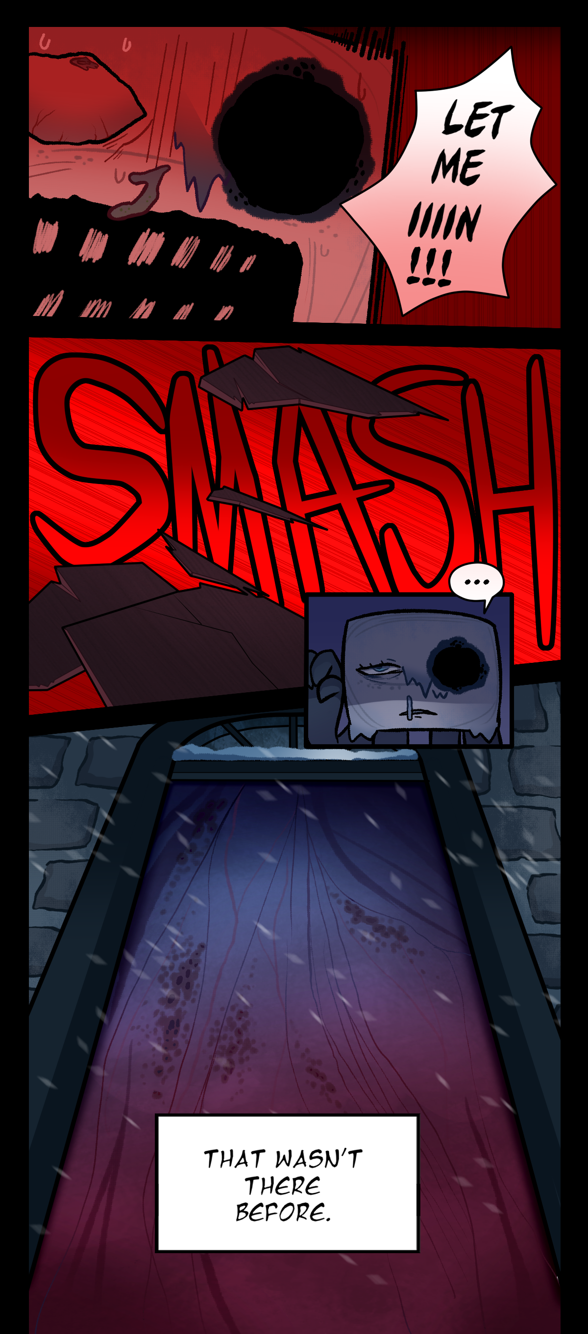 
Hokkaido shouts, Let me in! Text says smash. He stares into the open door at a wall of assimilated flesh, thinking That wasn't there before.