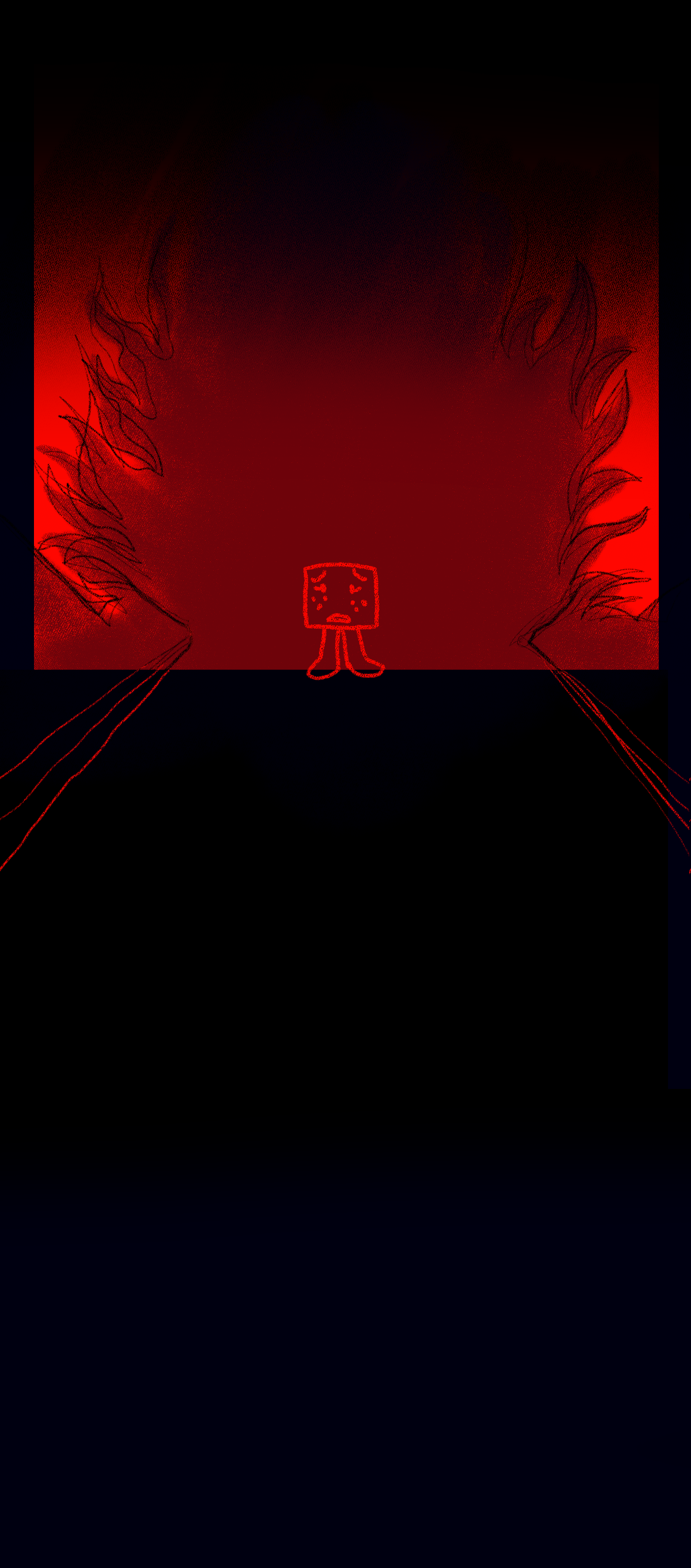 His shadow casts over Sugarcube, who is standing across from him.