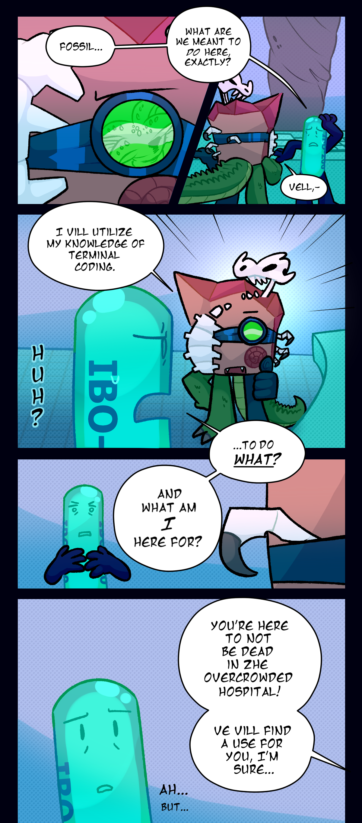 Objectified object show web comic, episode 23, Liquid Motivation, Fossil, Painkiller