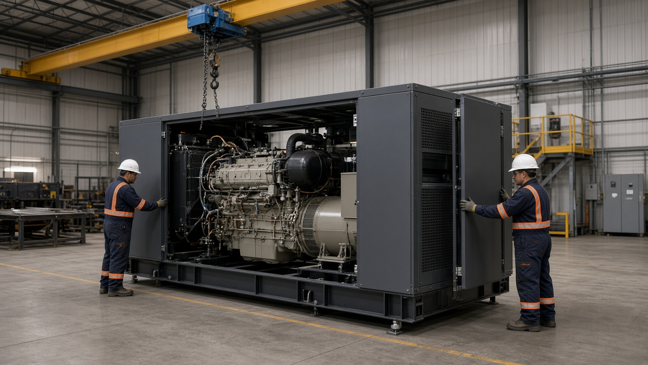Diesel generator sets being manufactured and assembled in a Lock Hill fabrication facility