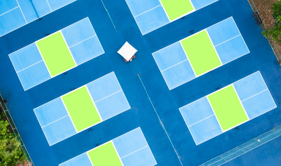 A overhead view of multiple Pickleball courts.