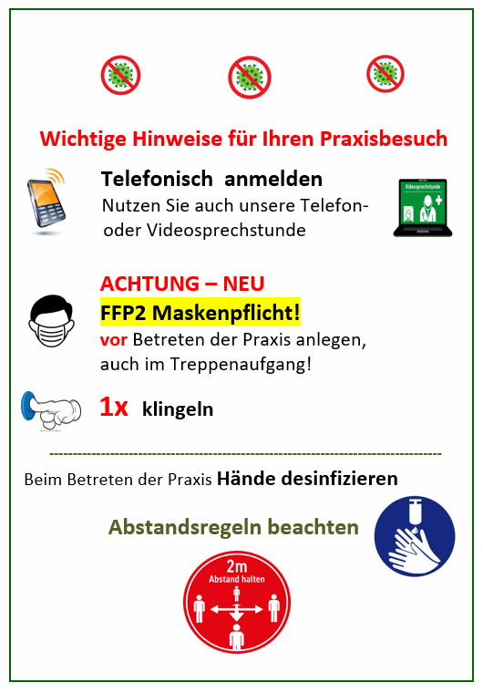 Wir bitten um Ihre Aufmerksamkeit NEU FFP2Maskenpflicht in Arztpraxen
