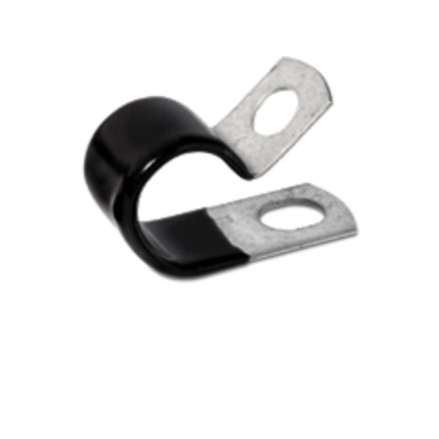 Vinyl-coated clamps providing protection and insulation for hoses and cables