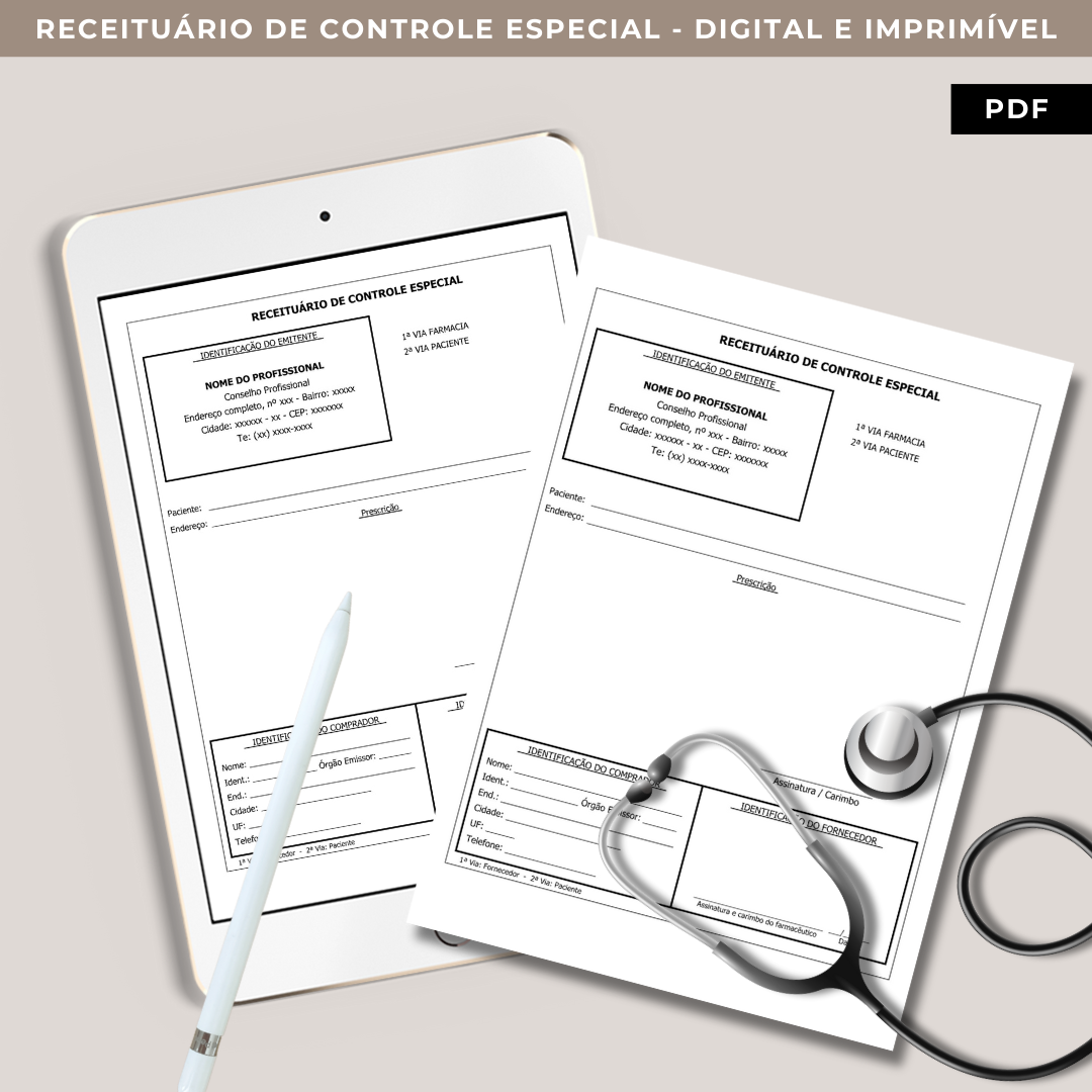 Receituário Controle Especial - PDF Editável  Digital e Imprimível