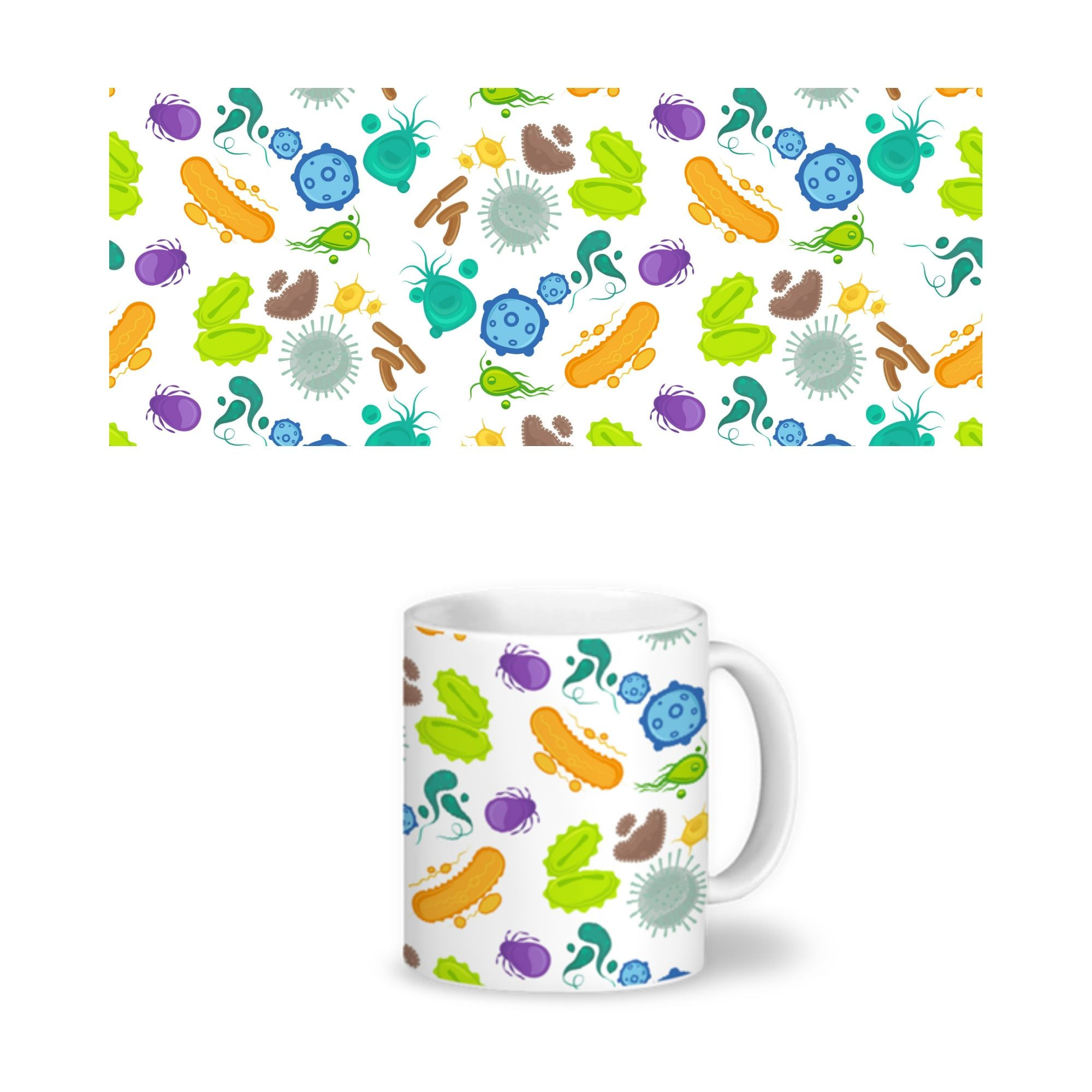 Estampa digital para caneca tema Bactérias