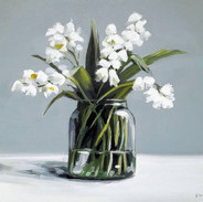 Kirsty whyatt yorkshire artist painter still life floral whitebells on grey