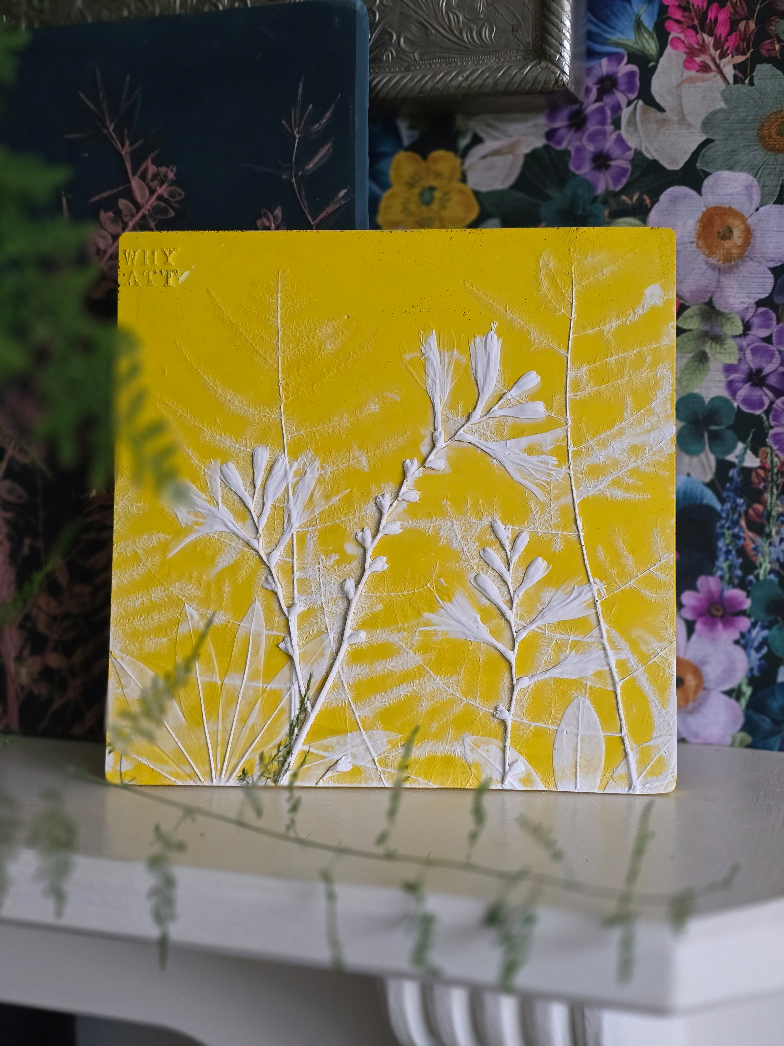 Crocosmia, Asparagus fern and Lupin leaves.