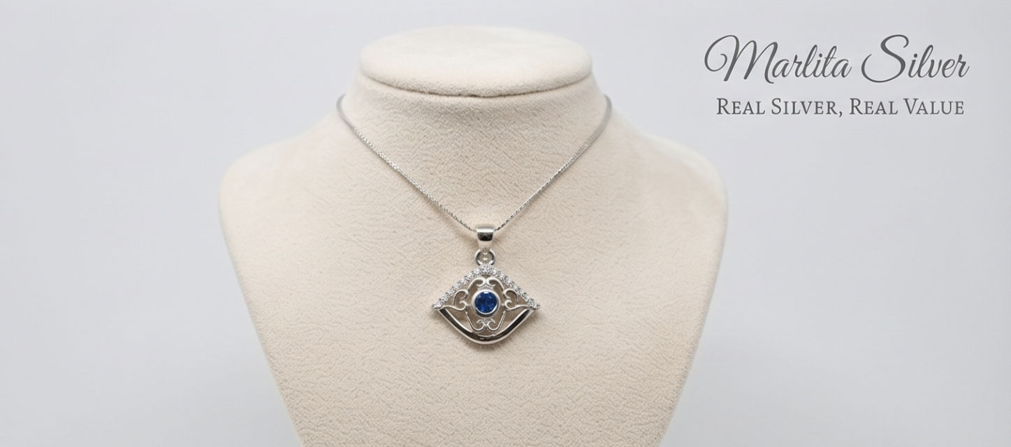 Evil Eye Blue Stone Sterling Silver Pendant
