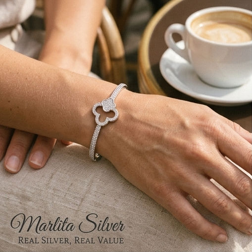 Double Clover Sterling Silver Bangle