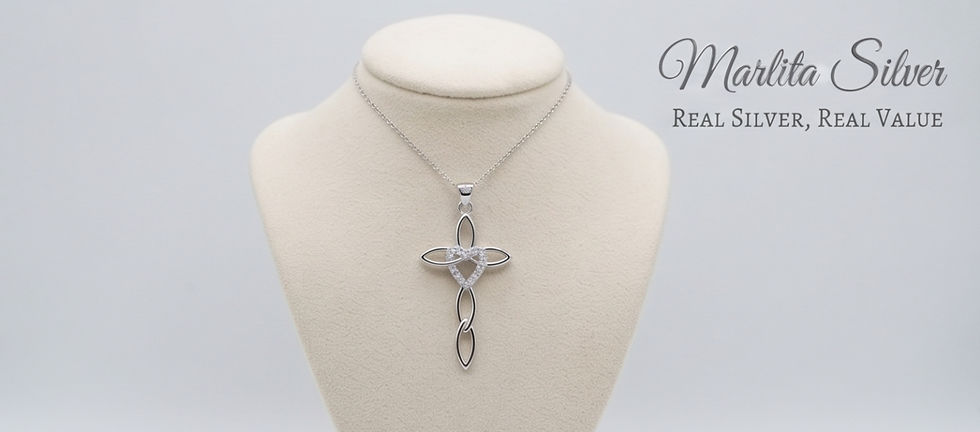 Thumbnail: Interlocking Heart Cross Sterling Silver Pendant