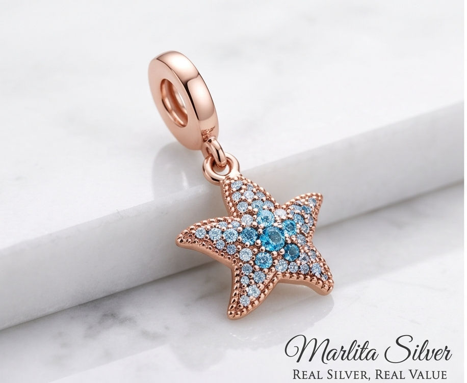 Sparkling Starfish Rose Gold Charm