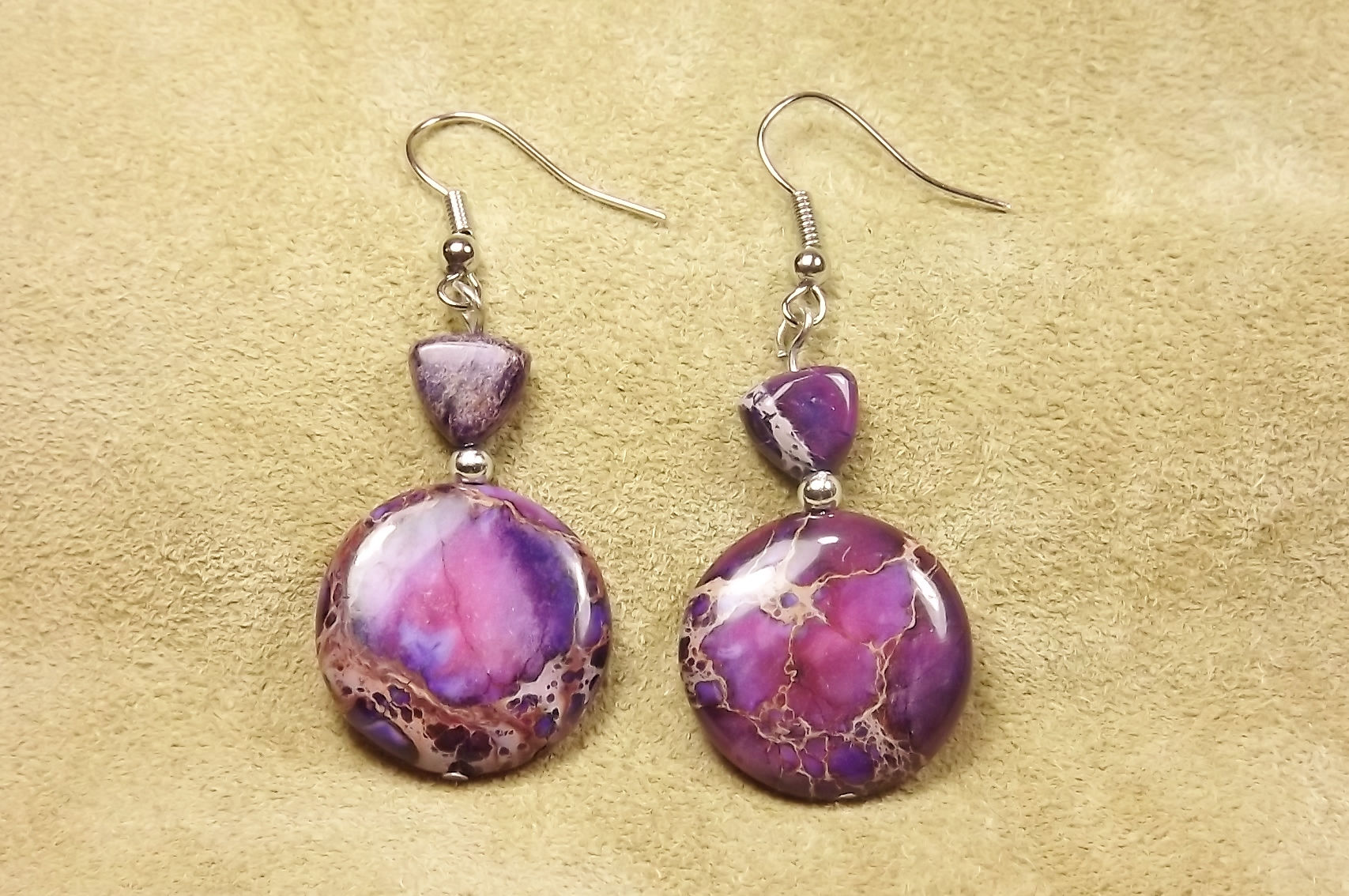 Purple Sea Jasper Ear Rings
