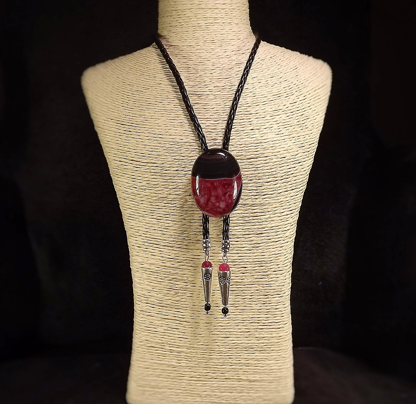 Black Cherry Agate Bolo Necklace