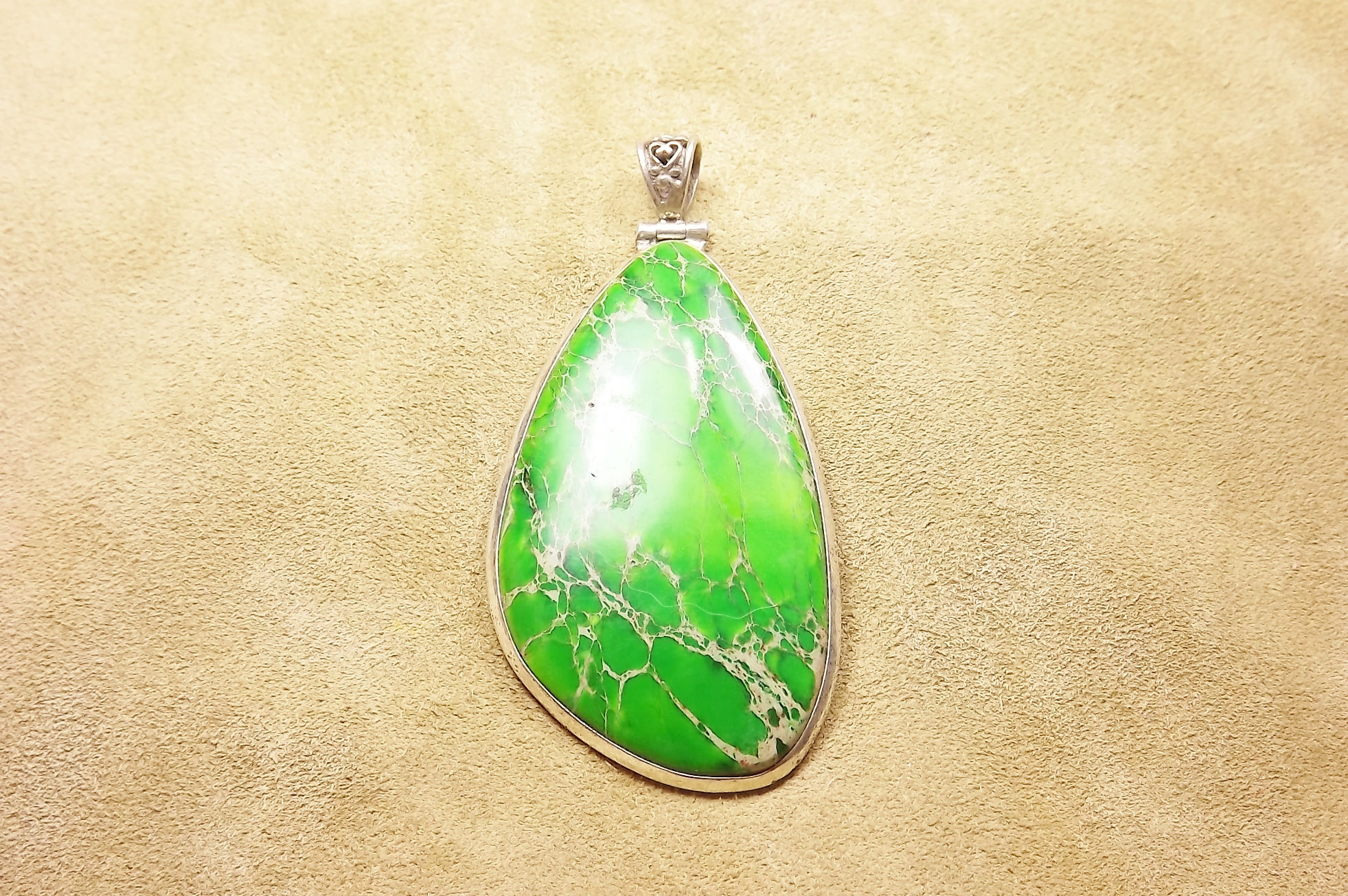 Green Sea Jasper & Silver Pendant