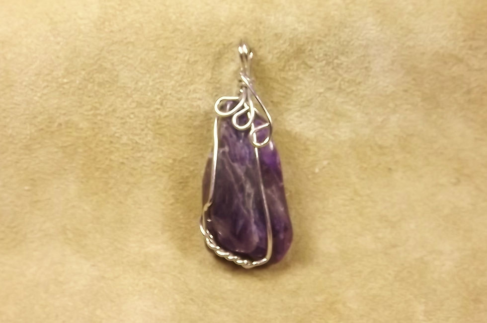 Purple Agate & Twisted Silver Wire Pendant
