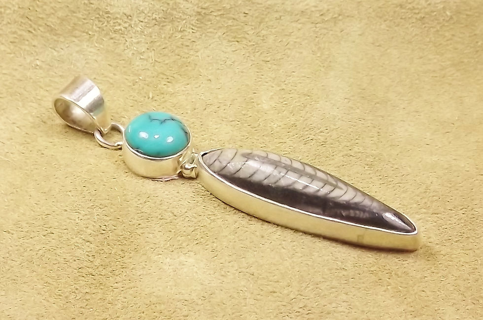 Orthoceras Fossil & Turquoise Silver Pendant