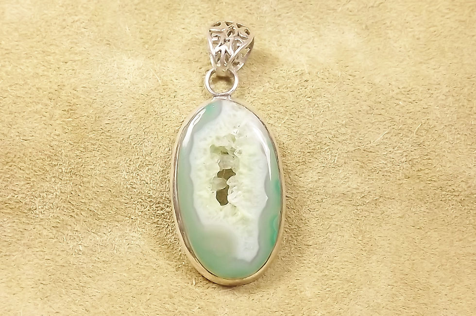 Moss Geode & Silver Pendant